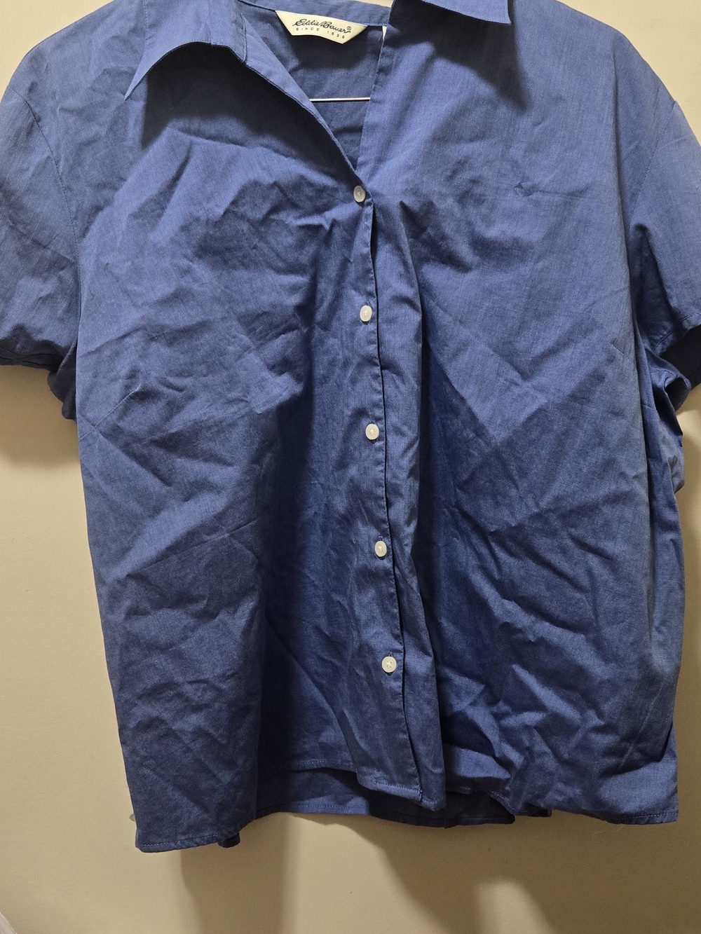 Eddie Bauer Womens Blue Short-Sleeve Button-Up Shirt